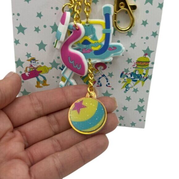 NWT Disney's Toy Story Summer Vibes Rex Flamingo Bag Charm Keychain Key Fob - Picture 2 of 4
